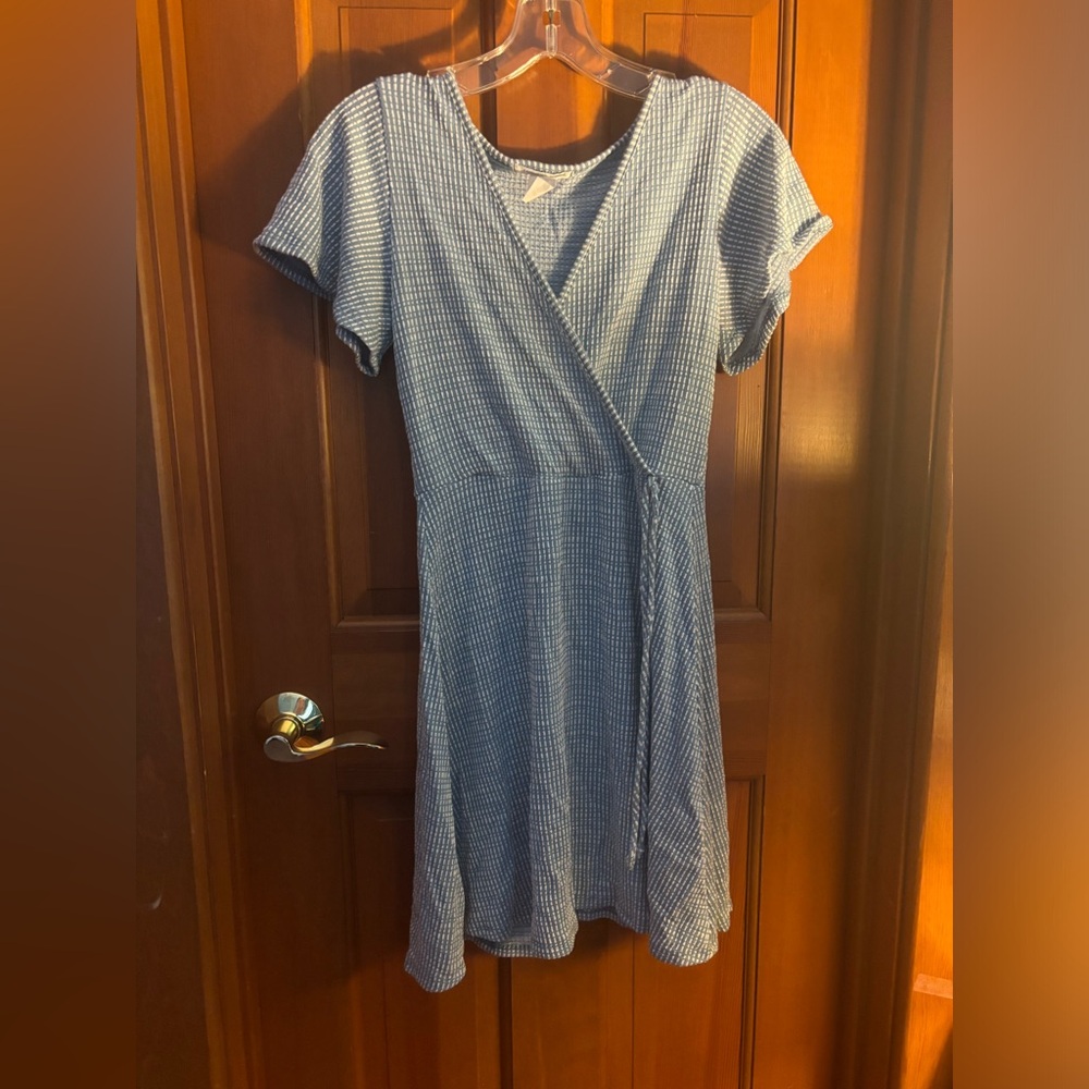 Blue and White Gingham Wrap Dress